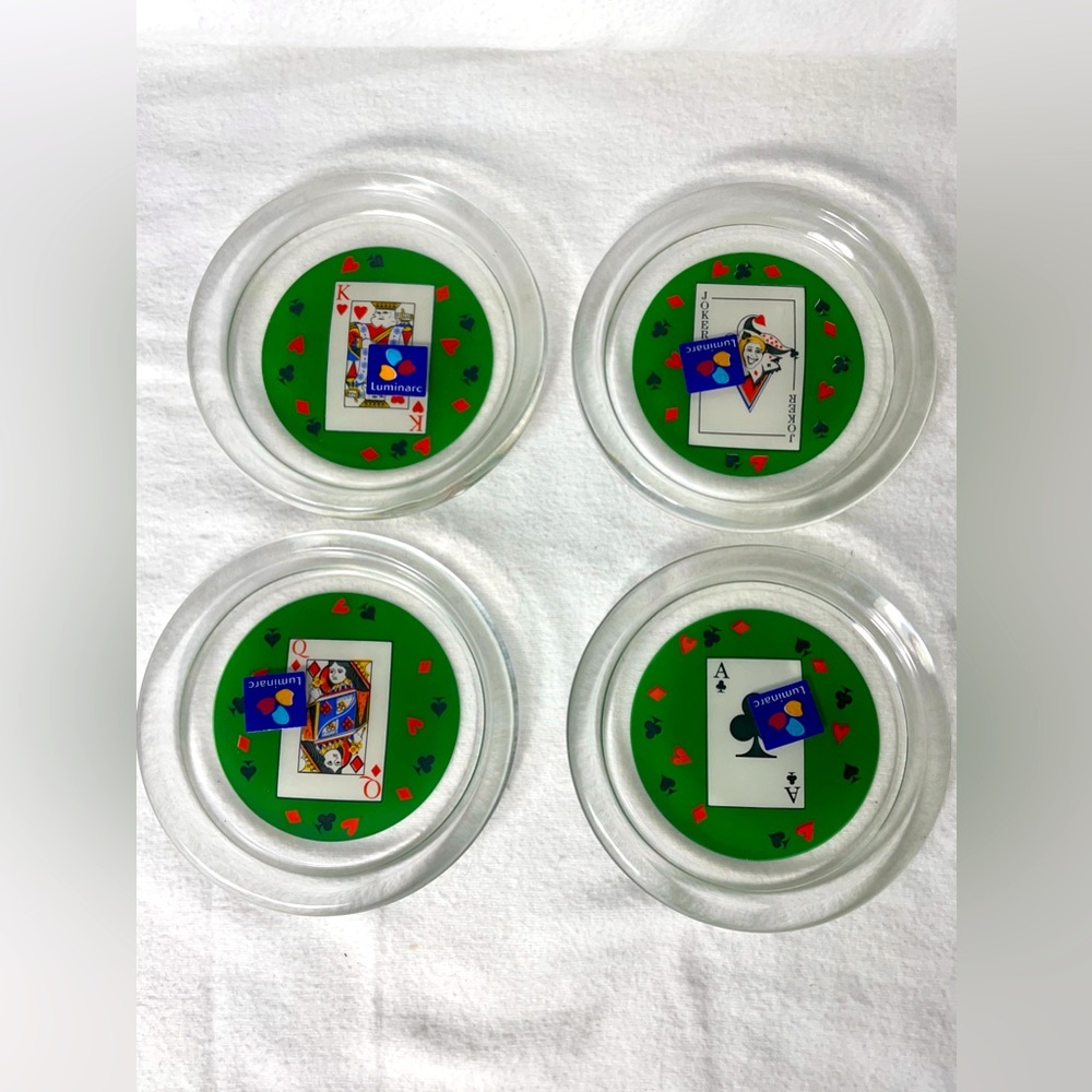 Playing Card Coasters Glass Trinket Dish Game Room Decor Luminarc France King